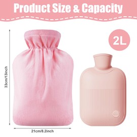 AOOTE Hot Water Bag with Cover Soft Fluff, 2L Hot Water Bottle, Baby Hot Water Bottle, Provide Warmth and Comfort for Back, Neck, Waist, Gift for Christmas, Birthday, Father's&Mother's Day, Pink