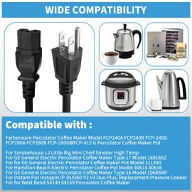 HASMX - Cable de alimentación percolador de 3 clavijas de 36 pulgadas para Hamilton Beach Percolator modelo 40616, repuesto para cafetera, cable de 3 pines, color negro de 3 pies de longitud (paquete