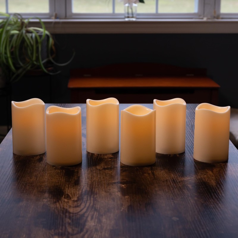 LumaBase Battery Operated LED Pillar Candles - Set of 6