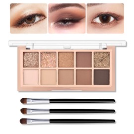 KYDA 10 Colors Brown Glow Eyeshadow Palette, High Pigmented Nude Brown Matte Eyeshadow, Shimmer Bronzer Rose Gold Eyes Colors, Champagne Glitters Eyeshadow Palette, Warm Brown Eye Shadow Makeup