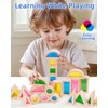 JOLKID Wooden Building Blocks with Rainbow Acrylic Windows - 24pc