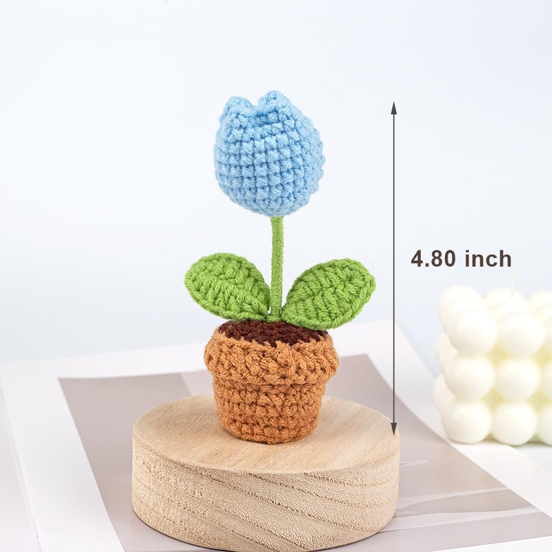 Lutoku Cute Knitted Flower Plant, Kawaii Handmade Crochet Flowers,Small Potted