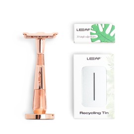 Leaf Shave | The Thorn Razor Set, Rose Gold - Includes Thorn Razor, Matching Stand, 50-Pack of Single-Edge Blade Refills, and Blade Bank