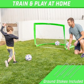 GoSports Team Tone 4 ft x 3 ft Portable Soccer Goal for Kids - Pop Up Net for Backyard - Bright Green