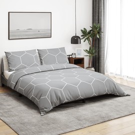 vidaXL Cotton Duvet Cover Set 225x220 cm - Grey Textured Cotton Bedding, OEKO-TEX, Easy Clean, Wrinkle and Fade Resistant, Bedroom Linens