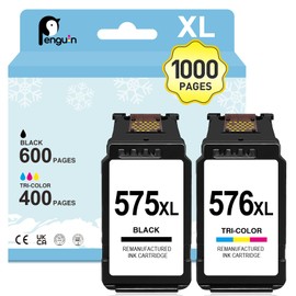Penguin 575XL 576XL Printer Cartridges for Canon TR4755i Cartridges for TS3550i TS3551i TR4750i TR4751i Remanufactured Printer Cartridges for Canon 575 XL 576 XL (1 Black 1 Colour)