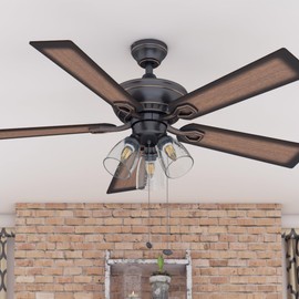 Prominence Home Glenmont, 52 Inch Farmhouse LED Ceiling Fan with Light, Pull Chain, Three Mounting Options, Dual Finish Blades, Reversible Motor - 40278-01 (Oil-Rubbed Bronze)