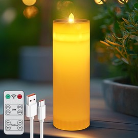 Solar Flameless Candle LED Pillar: 4*12 Inch USB Rechargeable Battery Candle with Remote Control for Outdoor and Indoor - Waterproof Large Candle for Patio Porch Wedding Gamping Lantern Candle Holders