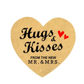 Top label Wedding Favor Stickers,Hugs and Kisses from The New Mr & Mrs Gift Tags,1.5 Inch 250 Pcs Per Roll
