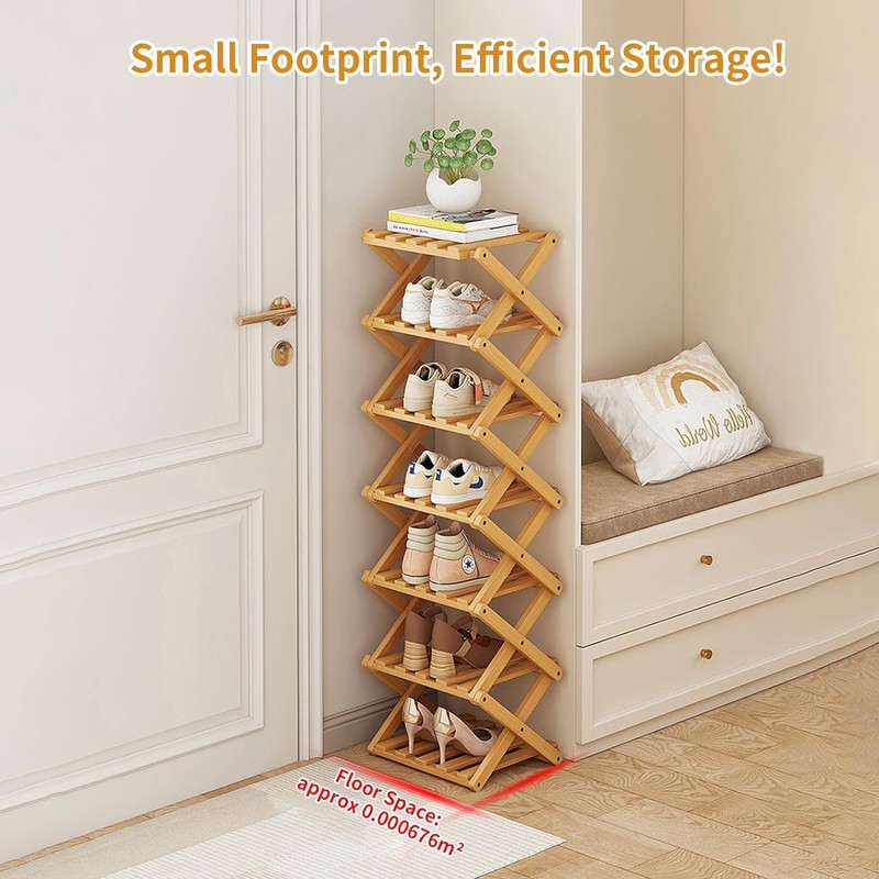 YYW Bamboo Shoe Rack for Entryway,Installation-Free and Foldable Vertical Shoe