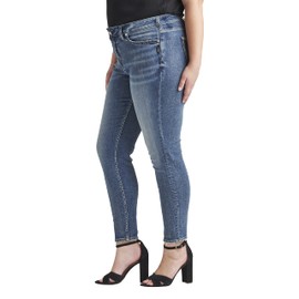 Silver Jeans Co. Women's Plus Size Suki Mid Rise Curvy Fit Skinny Jeans, Dark Wash EDK358, 18 Plus Tall