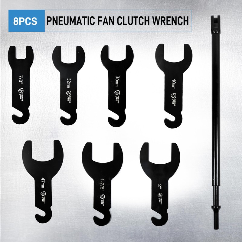 SMOTIVEPRO Pneumatic Fan Clutch Wrench Set, 8Pcs, 7/8"-2"