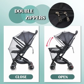 Universal Stroller Mosquito Net Cover, Zippered Full Cover Bug Net Visible Infant Mosquito Net Breathable Encrypted Mesh Bug Net Easy Installation Bug Netting Mesh for Stroller Bassinet Cradle