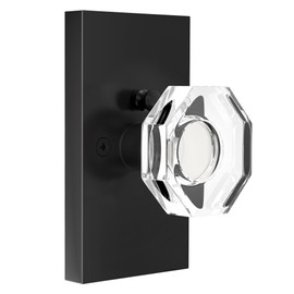 SHINY HANDLES Matte Black Door Knobs Crystal Door Knob Interior with Lock, Privacy Octagon Glass Door Knob for Bed and Bathroo, 1 Pack
