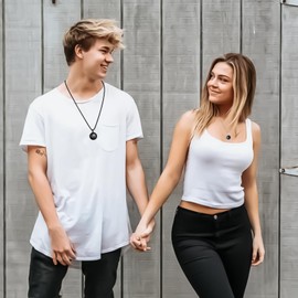 Long Distance Touch Necklaces,Vibration & Light up Remote Smart Matching Couples Necklace for Couples Long Distance Relationship Girlfriend Boyfriend Valentine's Day Xmas Gifts Black Gold Jewelry Set