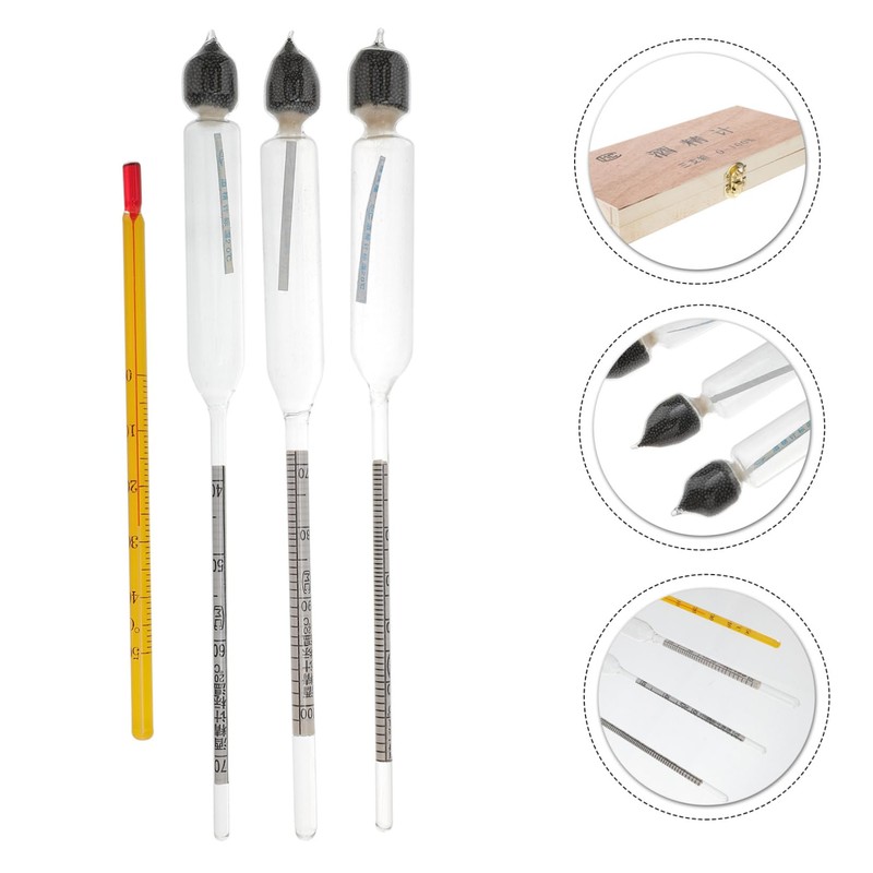 BIUDECO 4pcs Alcohol Hydrometer Tester Glass Meter Distilled Alcohol Measurement