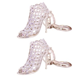 Lurrose High Heels Crystal Key Ring - Rhinestone Shoe Pendant for Charms, silver