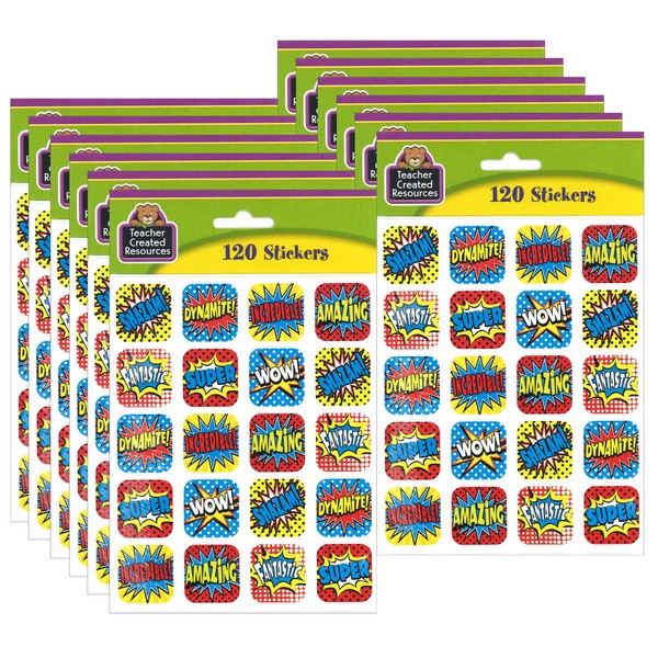 Teacher Created Resources Superhero Stickers, 1", 120 Per Pack, 12