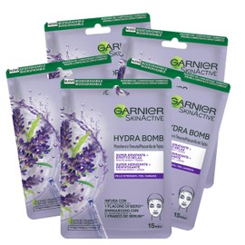 Garnier Skin Active Hydra Bomb Fabric Mask Highly Moisturising and Relaxing with Hyaluronic Acid and Lavender for Damaged Skin - Pack of 5