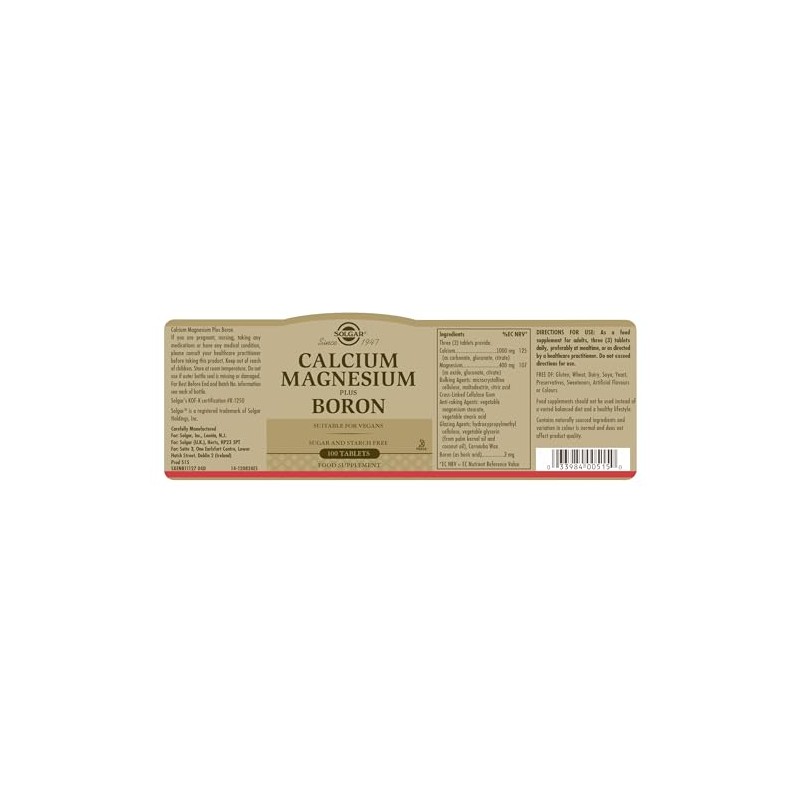 Solgar Calcium Magnesium Plus Boron Tablets - Pack of 100