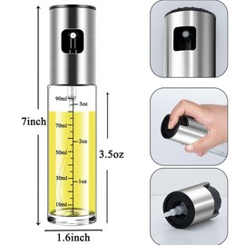 Voarge 2 Stainless Steel Spray Oil Bottles, 90 ml Spray Oil Bottle with Brush Funnel, Pressure Spray Oil Bottle, Set of 4, Kitchen, Grill, 18 cm x 4 cm (Silver)