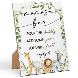 Mom-osa Bar Bubbly Bar Sign Baby Shower Sign-8×11 Inches, Jungle Safari Animal Wooden Sign, Gender Neutral Tabletop Decor for Gender Reveal Party, Baby Shower Party Favors Supplies Decoration-LA61