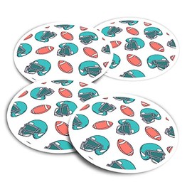 Vinyl Round Stickers (Set of 4) 10cm - American Football Helmet Ball Game for Laptops, Tablets, Luggage, Scrap Booking, Fridges #170021