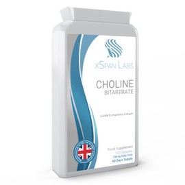 Choline Bitartrate 730mg Daily Dosage, 120 Vegan Choline Capsules - Helps to Maintain Normal Liver Function - No GMOs, Dairy, or Gluten - Made in The UK in Accordance with The GMP Code of Practice