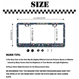 Navy Flower License Plate Frame - Blue Seasonal Floral License Plate Cover 2 Holes Colored Wildflower Car Tag Frame Holders with Screw Caps