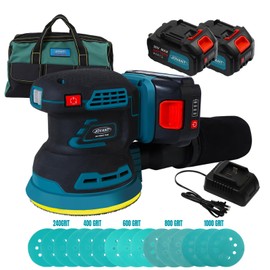 Orbital Sander with 2x20V 4Ah Batteries and 1xCharger,5 inch Variable Speed Cordless Orbital Sander, Brushless Motor Cordless Palm Sander for Woodworking, Sanding, Polishing-JOVANT