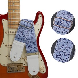 HOWROCK Guitar Strap Adjustable 35" – 59" Bass Electric Acoustic White Jacquard Embroidery for Guitarists (Floral, Blue)