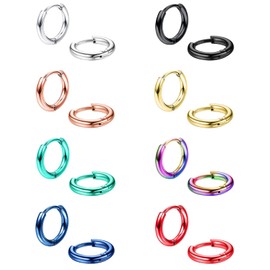 Adramata 8 Pairs 316L Surgical Stainless Steel Small Hoop Earrings for Men Women Hypoallergenic Huggie Hoop Earrings Cartilage Helix Lobes Sleeper Hoop Earrings Set 18G 20G 8mm/10mm/12mm/14mm