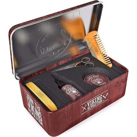 Viking Revolution Ultimate Grooming Kit for Men - Boar Brush, Wood Comb, Sandalwood Balm & Oil, Scissors for Beard & Mustache