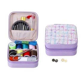 Travel Small Portable Sewing Kit in Stylish Case – Basic Sewing Accessories with Scissors, Needle and Thread Kit for Home Beginners and Adults (Purple)