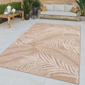 Paco Home Indoor and Outdoor Rug with Tropical Leaves in Beige Cream, Size: 7'10" x 11'2"