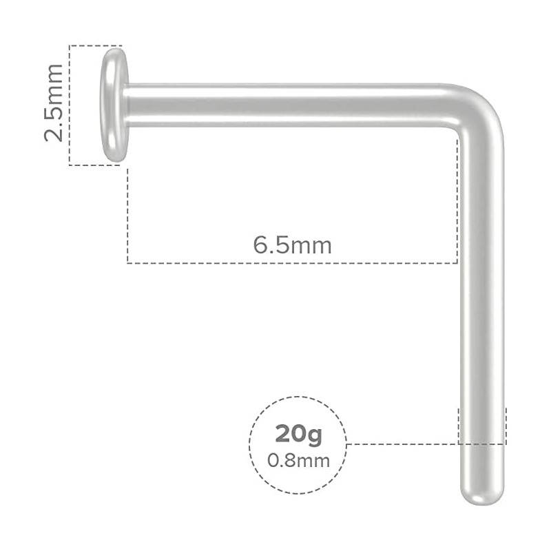Evonix 20g Clear Nose Studs - Bioflex L-Shaped Nose Retainers