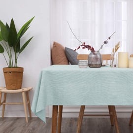 Deconovo Solid Faux Linen Spill Resistant Table Cover for Table Rectangular Table Cloth 51x87in(130x220cm) Light Blue