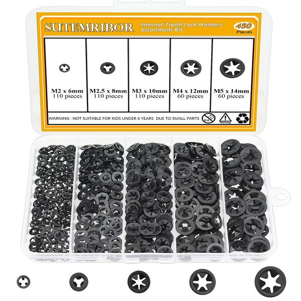 Sutemribor 450 Pieces Internal Tooth Star Lock Washers, M2 M2.5
