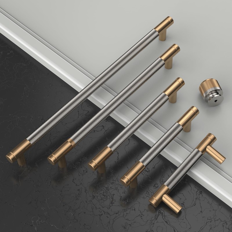 Amerdeco 10 Pack Champagne Bronze Satin Nickel Knurled Cabinet Knobs