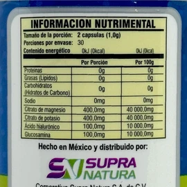Citrato de Magnesio Potasio Glucosamina AHA 60 caps Supra