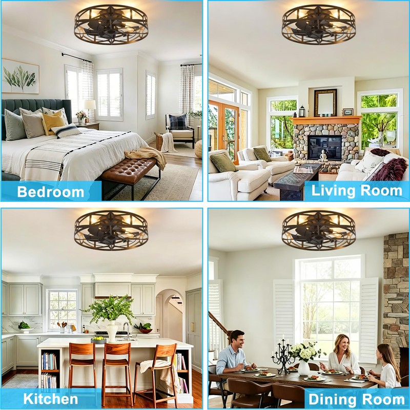 Depuley Flush Mount Ceiling Fan: 20" Caged Ceiling Fans with