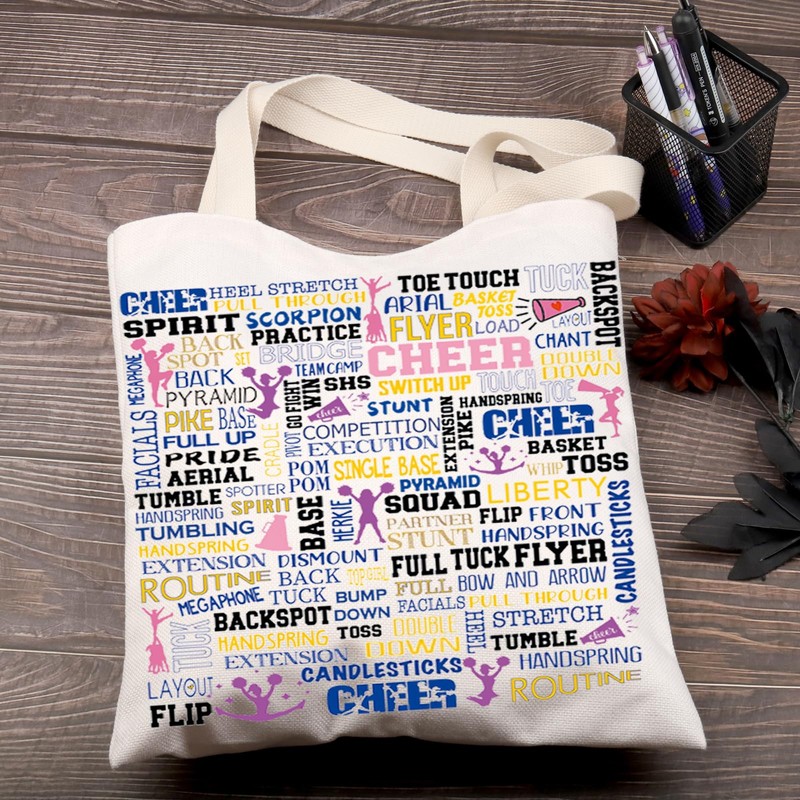 FEELMEM Girls Cheerleading Tote Bag, Cheerleader Gift, Cheerleader Gift, beige