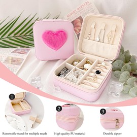 Travel Jewelry Case Bridesmaid Gifts Box, Small Jewelry Box Mini Jewelry Organizer Storage Box, PU Leather Portable Earring Storage Box for Women Girls, Bridesmaid Proposal Gifts (6Pcs Heart)