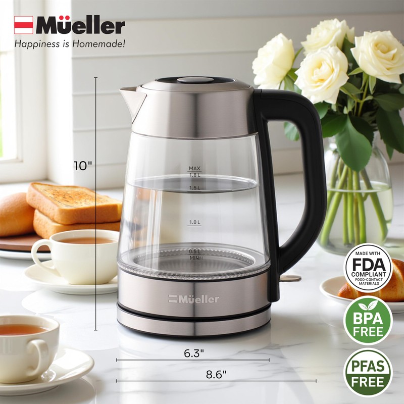 MUELLER HOME Rapid Boil Electric Tea Kettle 1.8L – Borosilicate