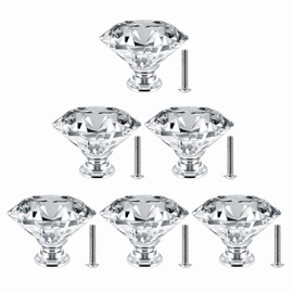 MOSTFUN 6 Pack 30mm Crystal Glass Cabinet Door Knobs Diamond Cut Drawer Handles with Screw for Dresser Drawers Cupboards Wardrobes Drawers Bathroom Cabinet Home Decoration Silver