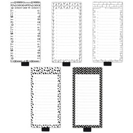 5 Pack Full Magnetic Scandi Black White Minimalism Notepads for Fridge with Pen Holder,6" x 3", 50 Sheets, Magnet Memo Pad for Fridge, Locker, File Cabinet, to Do List, Grocery Shopping