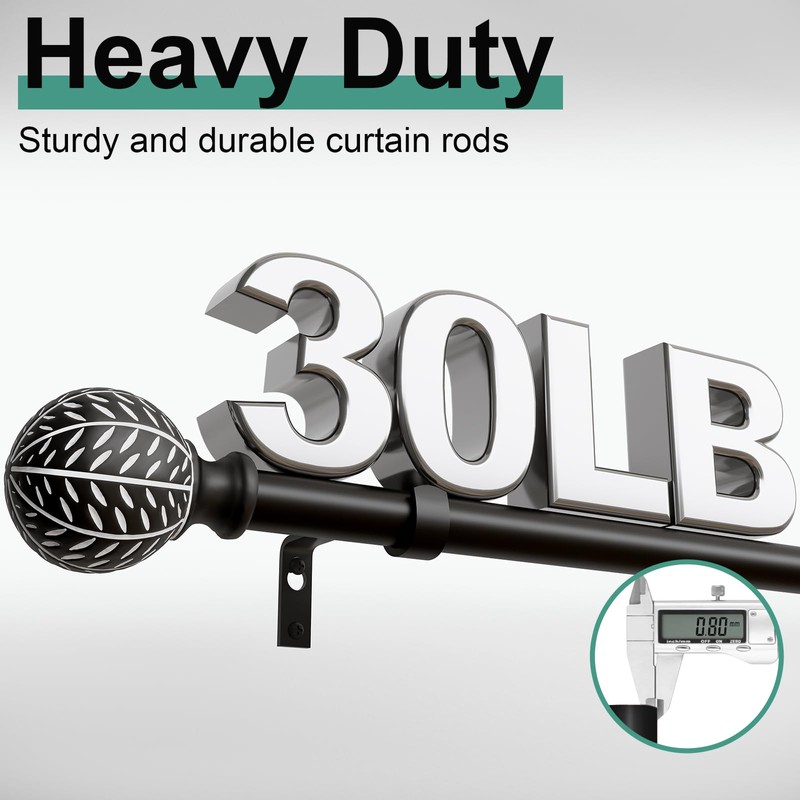 QDWIS Black Curtain Rods for Windows 72 to 144 Inch,1''