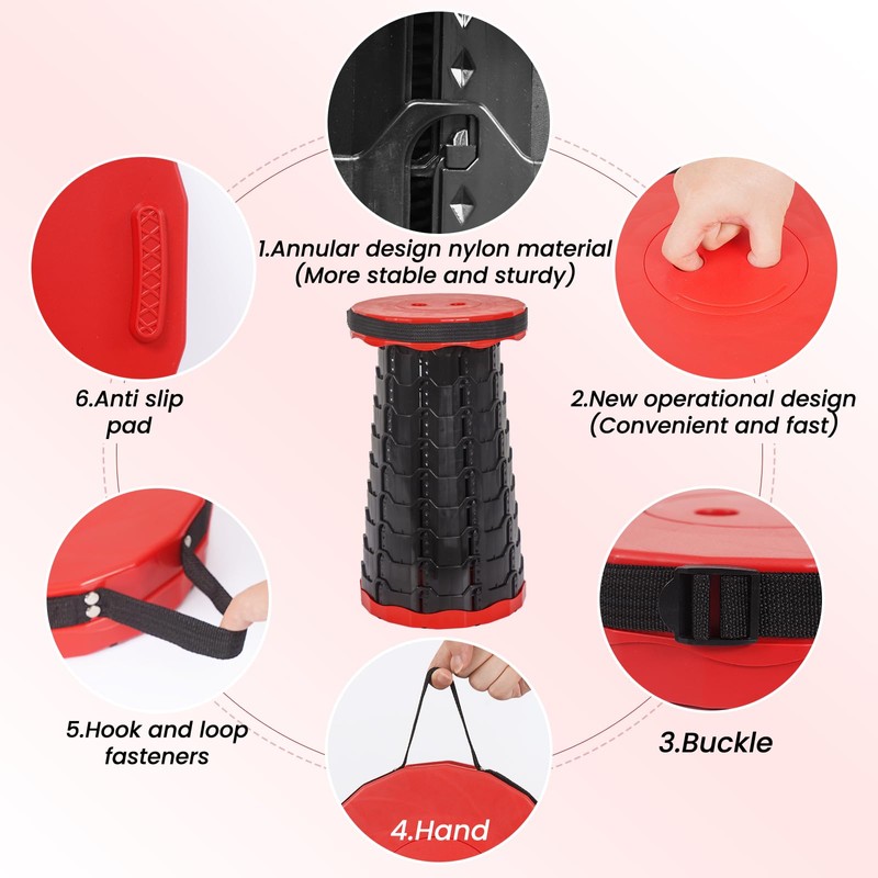 FXKS 2 Pack Portable Telescoping Stools Collapsible Stool with Cushion,Retractable