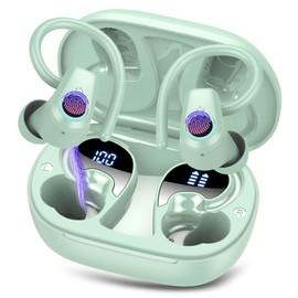 Wireless Earbuds, Wireless Earphones Bluetooth 5.3 Headphones Wireless, 2024 In Ear Buds Wireless Earbuds with Earhooks, 50H Stereo Wireless Headphones Sport, IP7 Waterproof, Dual LED Display, Green