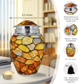 M MEILINXU Urns for Human Ashes Adult Female & Man, Cremation Urn for Ashes for Women & Male, Funeral Memorial Urn with Gemstone Texture Design, Decorative or Burial Urns, Yellow - Large Size
